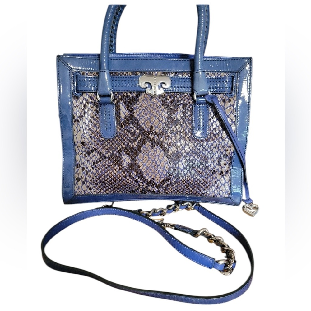 BRIGHTON Renault Python and Blue Patent Leather Handbag Authentic Like New - Picture 2 of 5